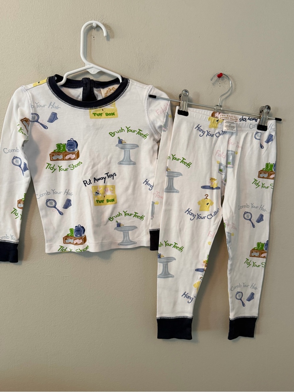 The Beaufort Bonnet Company White Morning Routine Pajama Set with Navy Trim